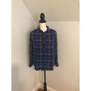 by Anthropologie Isadora Button Back Blue Flannel Popover Top - Size Extra Small